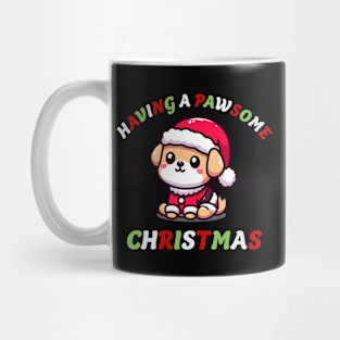 Having A Pawsome Christmas - Cute Santa Paws Puppy Holiday Tee Mug